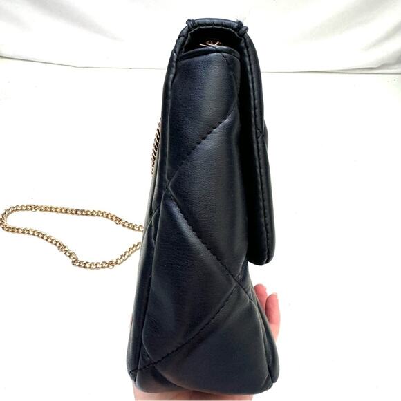 Badgley Mischka Black Diamond Quilted Puffer Front Lock Shoulder Bag Purse - Picture 5 of 9